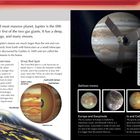 "Jupiter. By far the largest and most massive planet, Jupiter is the fifth from the Sun. Great Red Spot: vast hurricane. Probes to Jupiter. Galilean moons. Europa and Ganymede: icy, large, bigger than Mercury. Io and Callisto: volcanic, cratered."