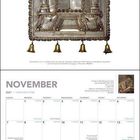 NOVEMBER 2027 / HEISCHAN 5788. Kalender mit religiösem Ornament und Kunstwerk. Feiertage und Wochentage sind eingetragen.