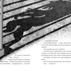 Texte beschreiben ein Gespräch über einen Werwolf. Schatten eines Wolfes hinter Gitterstäben auf grasartigem Hintergrund.