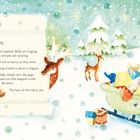 Brieftext an Leser: "Magische Zeit in Lappland..." Illustration mit Weihnachtsmann, Rentieren und Schlitten voller Geschenke im Schnee.