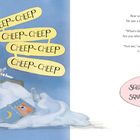 Links "CHEEP!" und "CHEEP-CHEEP". Rechts ein wachgewordener Bär im Bett, spricht mit einer Maus.