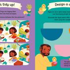 "Let’s tidy up!" und "Design a diya" als Titel. Links sind Kinder in einem Zimmer, rechts ein Mann mit brennendem Diya.