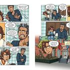 Comic mit Dialog zwischen Vater und Sohn. Sie sprechen über Identität und Schulerfahrungen. Illustration zeigt ihr Gespräch.