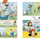 Eine bunte Illustration mit einem Hund und einem Kind. Der Hund folgt Gerüchen, während das Kind spielt und spricht.