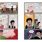 Schüler in einem Klassenzimmer planen einen Horrorfilm als Projekt. Dialoge umfassen Filmgenres und Gruppenentscheidungen.