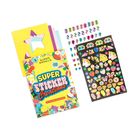 "Super Smalls, Super Sticker Creations, DIY Sticker Collage Kit" auf buntem Bastel-Set mit Stickern und Papier.