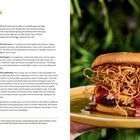 "Frita Cubana Cuban Burger Makes 8 burgers" beschreibt den Text. Rechts ein Burger mit knusprigen Pommes und Soße.