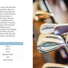 Linke Seite: Text über Solo-Golf. Tabelle: Mietbare Dinge wie Schläger, nicht mietbar wie Shirts. Rechts: Golfschläger.