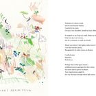 "Nature's Permission" steht unter einer farbenfrohen abstrakten Zeichnung. Rechts ein poetischer Text über Perfektion.