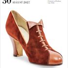 Text: "30 Monday August 2027" und "Brown suede pump with leather faux laces, Footnotes of Fashion, late 1930s."  
Ein brauner Wildlederpumps mit Schnürakzenten.