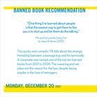 "Banned Book Recommendation. Zitat aus 'Me and Earl and the Dying Girl' über Freundschaft. Dezember 20, 2027."