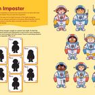 "Alien Imposter: Finde den Alien unter den Crew-Mitgliedern. Verbinde Silhouetten der Kameras mit den abgebildeten Figuren."