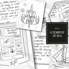 Act I: A Tempest at Sea. Skizzen eines Kronleuchters, eines Schiffs und einer Karte mit Räumen und Beschriftungen.