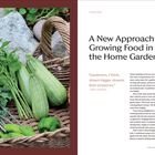 Rechts steht: "A New Approach to Growing Food in the Home Garden." Zitat von Mary Cantwell. Links Gemüse in einem Korb.