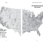 "US Population Density (by County)" zeigt die Bevölkerungsdichte pro Quadratmeile als Graustufenkarte der USA.