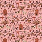 Diese Illustration zeigt wiederkehrende Motive: Gebäude, Pferde, Füchse und Vögel in einer verspielten Anordnung.