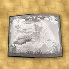 Eine detaillierte, kunstvolle Illustration einer Karte mit Gebieten wie "Navarre", "Poromiel" und "Arctile Ocean".