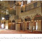 Text: "Blaue Moschee, 3, CASARES EDITION." Innenansicht mit Säulen, bunten Mosaiken und hohem Gewölbe.