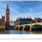 "House of Parliaments", darunter eine Kalenderansicht. Abgebildet ist der Big Ben und die Westminster Bridge über der Themse.