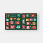 Text: "Let's open one each day until Christmas!" Bunte, nummerierte Boxen in Rot, Grün, Pink und Gold; Adventskalender-Design.