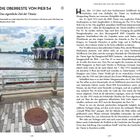 **Links:** Überschrift: "DIE ÜBERRESTE VON PIER 54", Untertitel: "Das eigentliche Ziel der Titanic", Kleiner Text: "Unterhalb von Little Island bei Pier 55 zwischen 13th Street und 14th Street im Hudson River Park".

**Rechts:** Ein langer Text, der über die Geschichte von Pier 54 und seine Verbindung zur Titanic berichtet.
