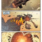 Comic mit drei Panels: Ein Raumschiff fliegt, wird getroffen und explodiert. Texte: "Die meisten wählen Flucht" und "Aber die meisten sind keine Raketenbauer." Geräusche: "KOOM," "KRAK," "BOOM".