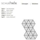 "Spiel 1 (rote Rückseite)" und weitere Sprachen aufgelistet. Darunter eine Anordnung von sechzehn Dreiecken in einem Muster.