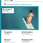 Tag 2, "no" bedeutet "nein". Satz: "Lies die Sätze vor." Ein Kind steht auf einem Sprungbrett über Wasser.