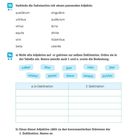 Kapitel "Adjektive", Aufgaben zu Adjektiv-Verbindungen und Deklinationen. Tabelle zur Klassifizierung. Seitenzahl 32.