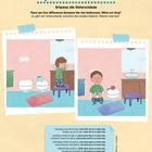 Spot the differences. Erkenne die Unterschiede. Kinder im Badezimmer-Szenario auf Hockern. Es gibt vier Unterschiede.