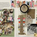 Texte: „Das Leben ist ein Gefüge. Ein gewisses Maß an Beweglichkeit ist von Vorteil.“  
Kunst-Collage aus Papierstreifen, Spitze und Foto.