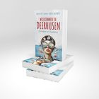 "Bente van der Meer: WILKOMMEN IN DEERHUSEN - Scheitern mit Seeblick." Frau mit Taucherbrille, Fischmuster, stilisierte Illustration.