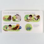 Texte: "Sie müssen ihm helfen, wieder auf die Beine zu kommen!" Illustrationen zeigen Kind, Hund, Kätzchen und Käfer.