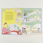 Texte beschreiben die Entwicklung der schriftlichen Kommunikation von Postkarten bis zu Emojis, mit Illustrationen von Menschen und Technik.