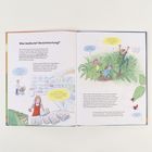 Links: „Was bedeutet Verantwortung?“ Oben rechts: „Teile Abkürzung?“ Zeichnung: Kinder im Supermarkt und im Wald.