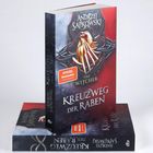 "SPIEGEL Bestseller", "Andrzej Sapkowski", "The Witcher", "Kreuzweg der Raben". Buch mit goldenem Vogel auf dem Cover.
