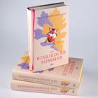 "Der Einsiedlersommer" auf Buchcovern mit einer Illustration eines Käfers vor bunten Blättern.