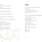 Texte: Gedicht über Wind, Seite links. Rechts: Dialog über Schulbesuch. Hintergrund: Dekorative Linien und Blätter.