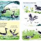 Comic-Illustration mit Gänsen. Texte:
"Hallo, ich bin Gustav. Und du?" 
"Ich bin Küken." 
"Du bist doch kein Küken mehr..."