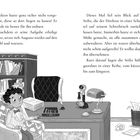 Links stehen Texte über den Direktor und Stifte. Rechts sitzt ein Junge am Schreibtisch mit Büchern und einer Stiftebox.