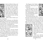 Text auf den Seiten 40 und 41 eines Buches. Zwei Illustrationen zeigen jeweils stilisierte Szenen mit Personen und Natur.