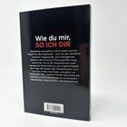"Wie du mir, SO ICH DIR" in Weiß und Rot. Text über Arbeitswelt, Krisen, Homeoffice, Führungskräfte und Fairness. Rückseite eines Buches.
