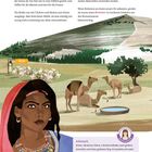 Text: "30", "Zelte", "Hirte", "Schmuck".

Illustration einer Frau in traditioneller Kleidung, Landschaft mit Ziegen und Kamelen.