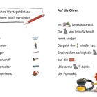 Links oben die Anweisung: "Welches Wort gehört zu welchem Bild? Verbinde!" Auf der rechten Seite eine Illustration.