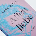 Text: "Lara Rüter", "Affenliebe", "Hanser". Illustration: Blaue Zeichnung eines Affen auf rosa Hintergrund.