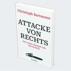 Buchcover: „ATTACKE VON RECHTS. Der neue Kampf um die Kultur“ von Christoph Bartmann. Zeichnung einer Kettensäge.
