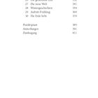 Kapitelüberschriften und Seitenzahlen: "23 Gedenkfeier 293", "24 Medikamente 303", bis "30 Die Erde bebt 379". Postskriptum 385.