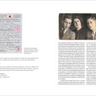 Seite mit Text über Heinz Benjamin. Links ist ein Formular mit handschriftlichen Notizen, rechts ein altes Foto von drei Personen.