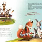 Texte: „Im Notfall ruf die 1-1-2, und schnelle Rettung eilt herbei!“ Eine Illustration von Hasen auf einem Trampolin und ein Fuchs hilft.