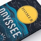 Text: "HOMER" im gelben Kreis und "ODYSEE" daneben auf blauem Hintergrund mit wellenförmigen Linien.